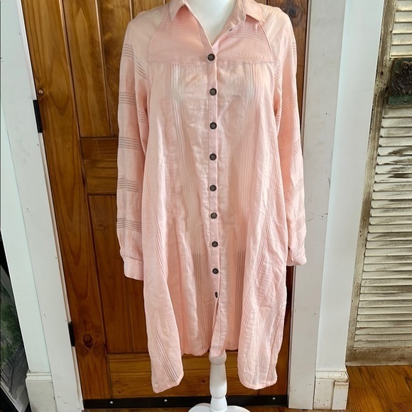 Free People Dresses & Skirts - Free People Great Escape Pink Peach Shirtdress Semi Sheer Swim Cover up Small